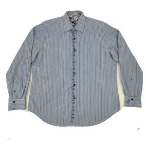 Robert Graham Shirt Men XL Blue White Stripes  Long Sleeve Button Down Flip Cuff